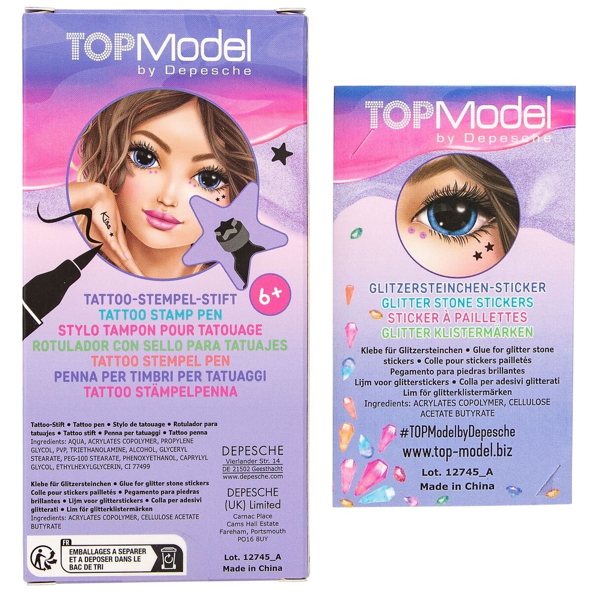 Depesche TOPModel Tattoostift mit Glitzersteinen BEAUTY and ME, 1 Stück, 3-fach sortiert