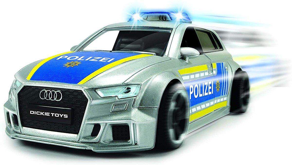 Dickie Toys Audi RS3 Polizeiauto mit Friktion, Licht & Sound, Zubehör, 1:32