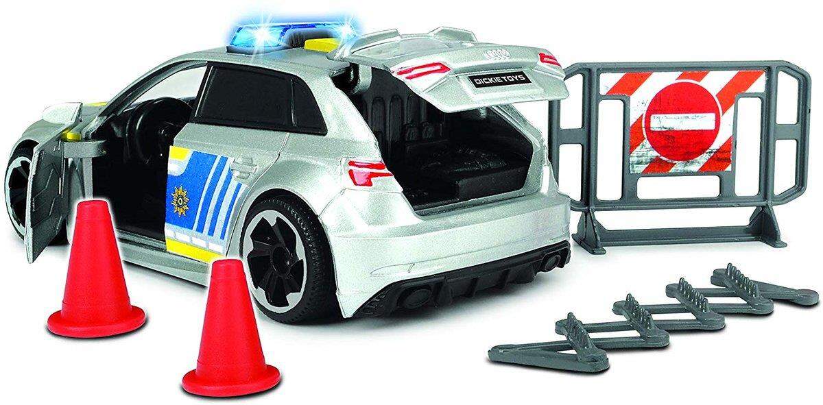 Dickie Toys Audi RS3 Polizeiauto mit Friktion, Licht & Sound, Zubehör, 1:32