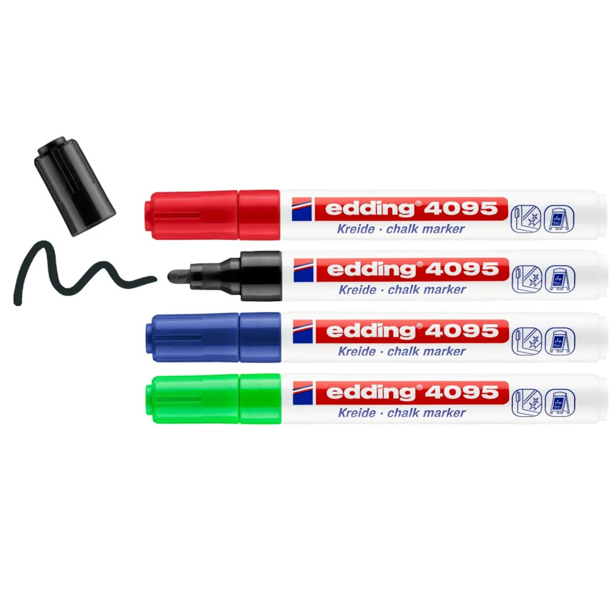 edding 4095Kreidemarker, schwarz, rot, blau und grün