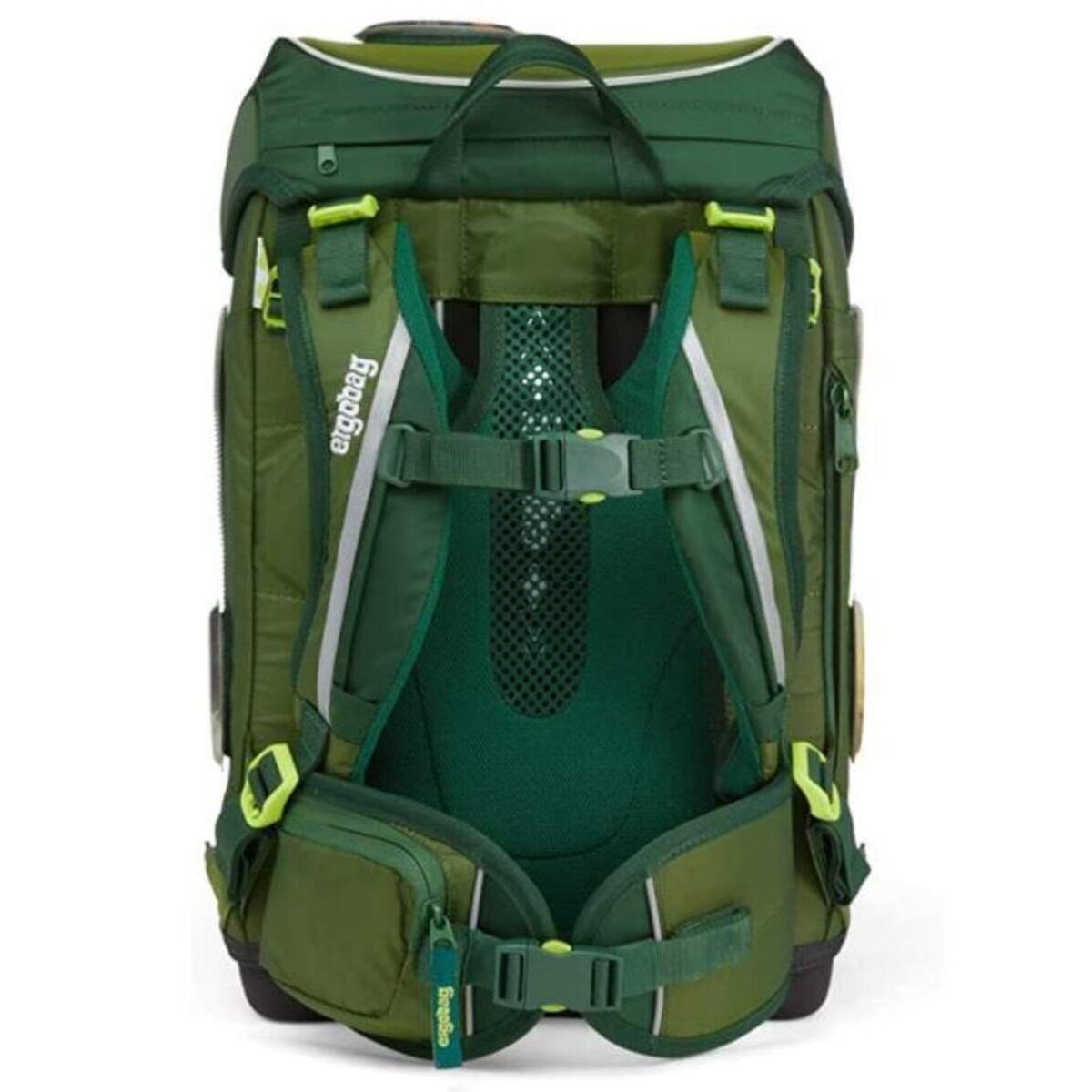 ergobag CUBO Set Grüne Mambär Shiny Edition, ergonomischer Schulrucksack, Set 5-teilig