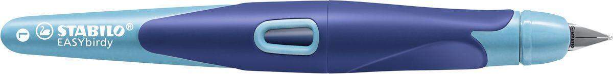 Ergonomischer Schulfüller für Linkshänder mit Anfänger-Feder A - STABILO EASYbirdy in mitternachtsblau/azur - Einzelstift - inklusive Patrone - Schreibfarbe blau (löschbar)