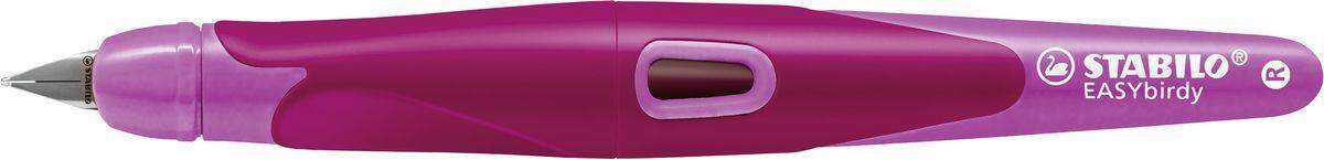 Ergonomischer Schulfüller für Rechtshänder mit Anfänger-Feder A - STABILO EASYbirdy in beere/pink - Einzelstift - inklusive Patrone - Schreibfarbe blau (löschbar)