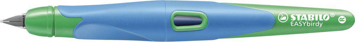 Ergonomischer Schulfüller für Rechtshänder mit Anfänger-Feder A - STABILO EASYbirdy in himmelblau/grasgrün - Einzelstift - inklusive Patrone - Schreibfarbe blau (löschbar)