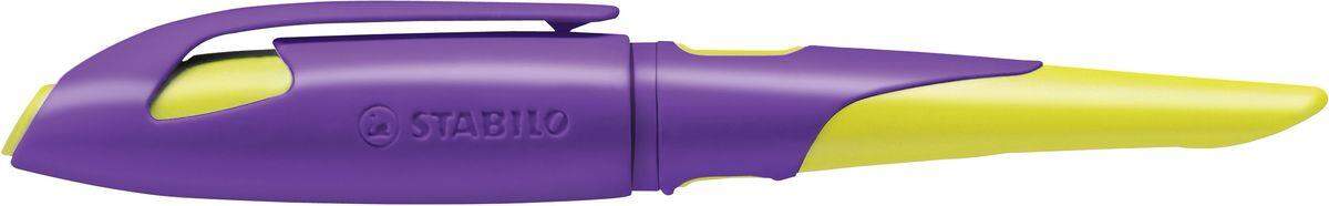 Ergonomischer Schulfüller für Rechtshänder mit Anfänger-Feder A - STABILO EASYbirdy in violett/gelb - Einzelstift - inklusive Patrone - Schreibfarbe blau (löschbar)