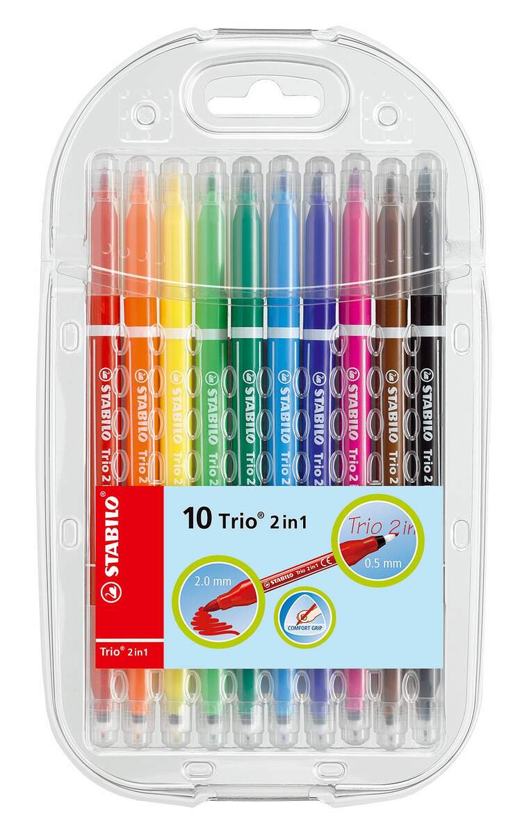 Filzstift und Fineliner in einem - STABILO Trio 2 in 1 - 10er Pack mit 10 verschiedenen Farben