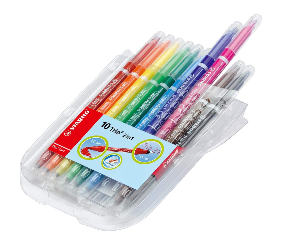Filzstift und Fineliner in einem - STABILO Trio 2 in 1 - 10er Pack mit 10 verschiedenen Farben