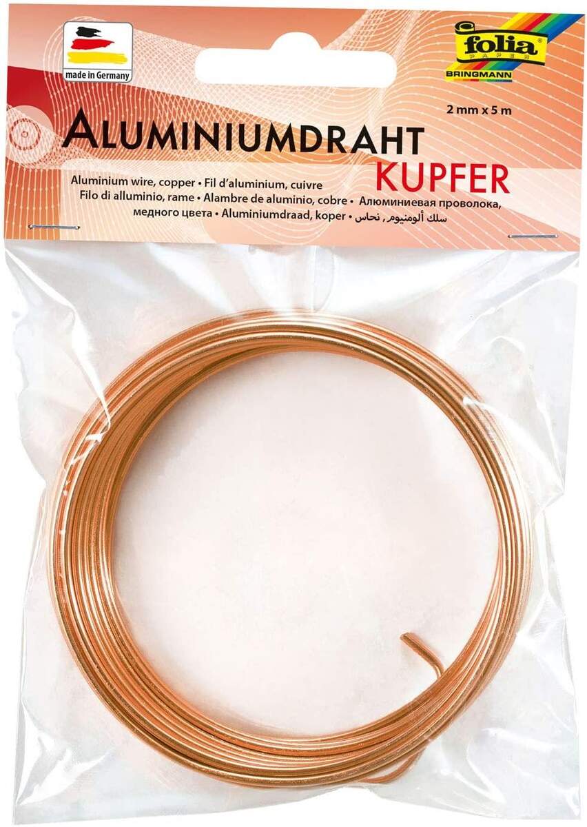 Folia Aluminiumdraht, Basteldraht in kupfer, 2 mm x 5 m