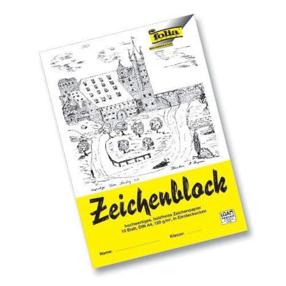 Folia Zeichenblock A4, 120g/m² mit Leinenecken, 10 Blatt