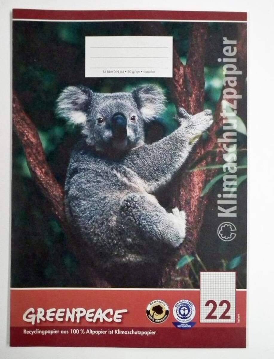 Greenpeace 47022 Schulheft, A4, Lineatur 22, kariert ohne Rand
