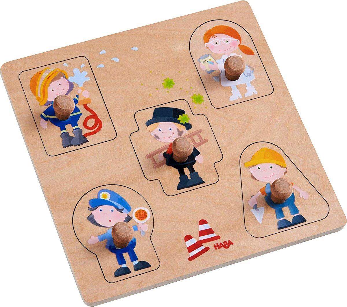 HABA 304588 Greifpuzzle Berufe, 5-teiliges Holzpuzzle zum Beruferaten