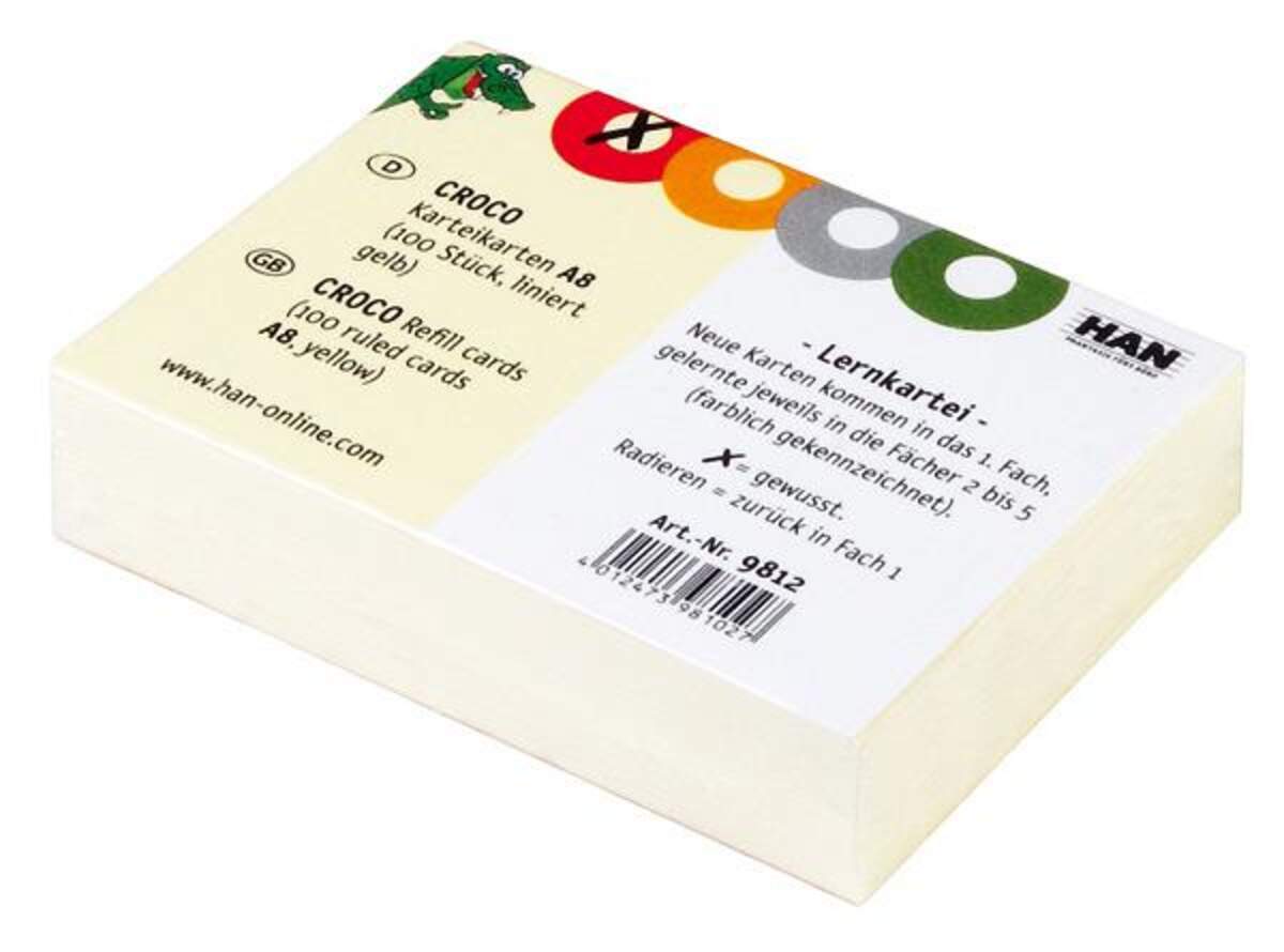 HAN Karteikarten für CROCO A7 gelb, 100 Stück liniert Nachfüllpackung