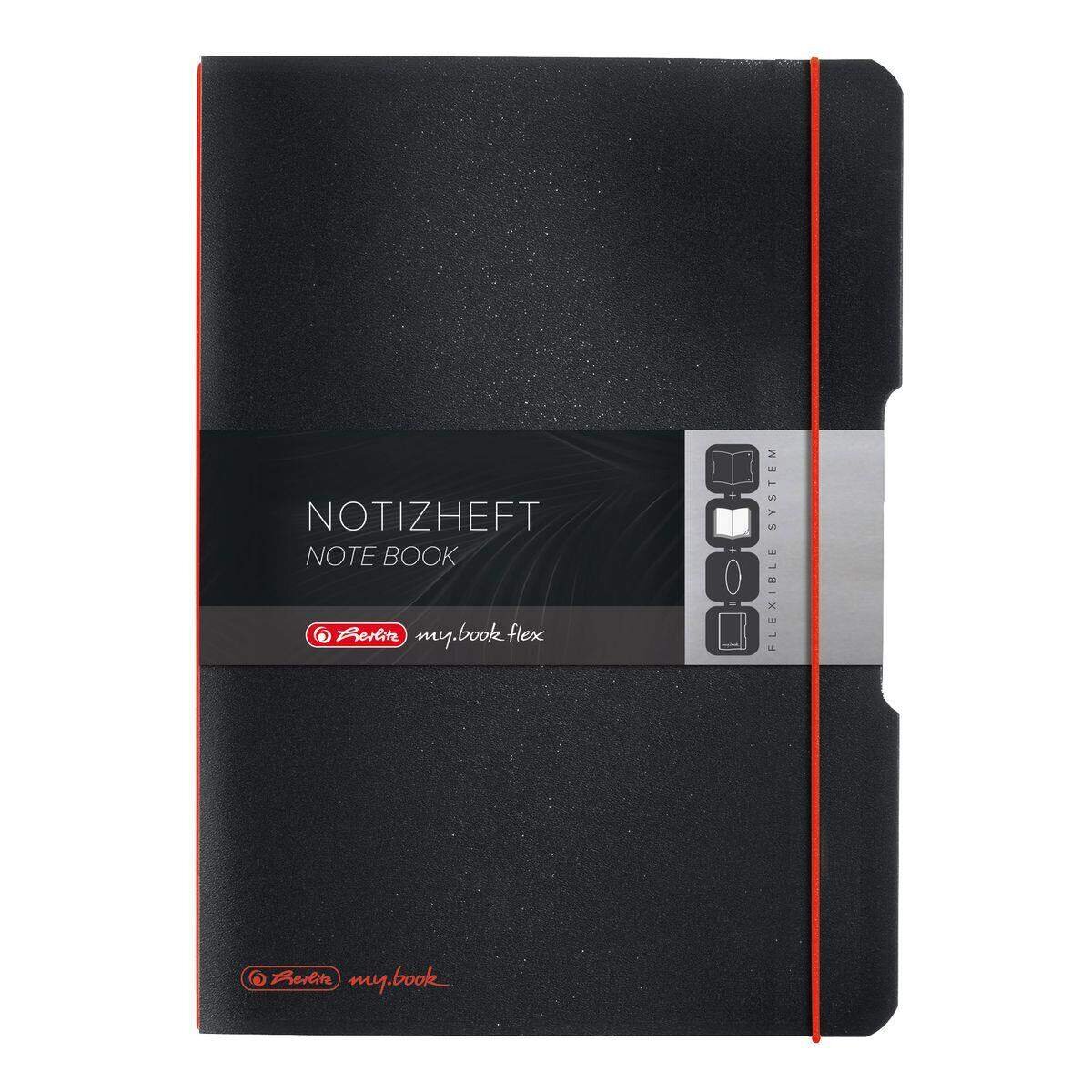 Herlitz Notizheft PP A4 Flex schwarz kariert liniert