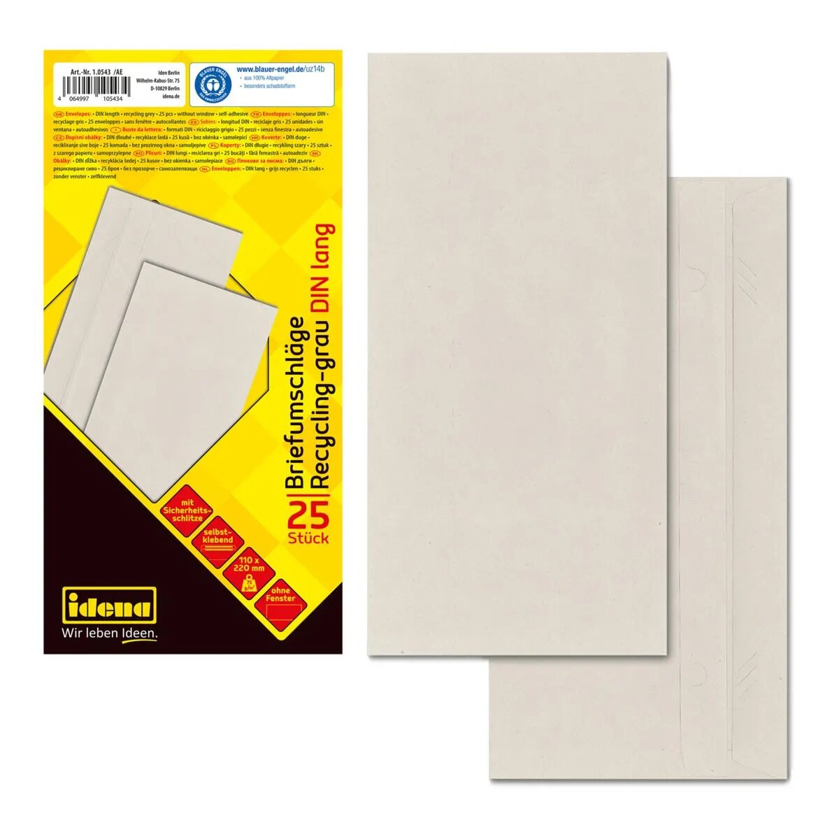 Idena 10543 Briefumschläge DIN lang recycl., 25 Stück