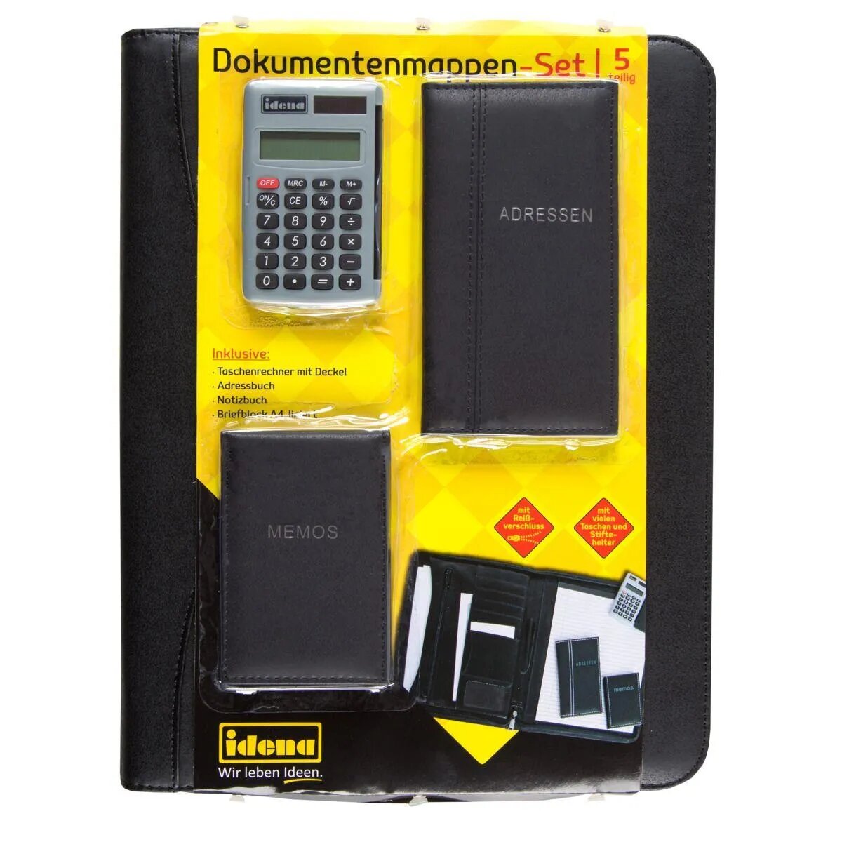 Idena Dokumentenmappe A4 mit Adressbuch, Taschenrechner, Notizbuch