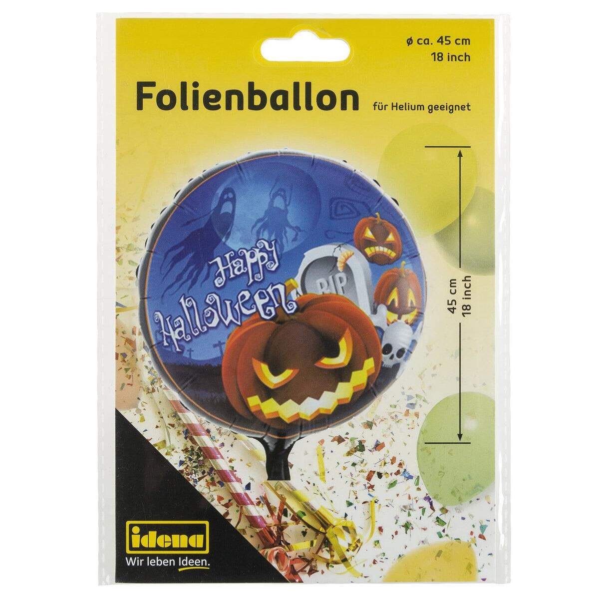 Idena Folienballon "Happy Halloween", 45 cm, für Helium geeignet