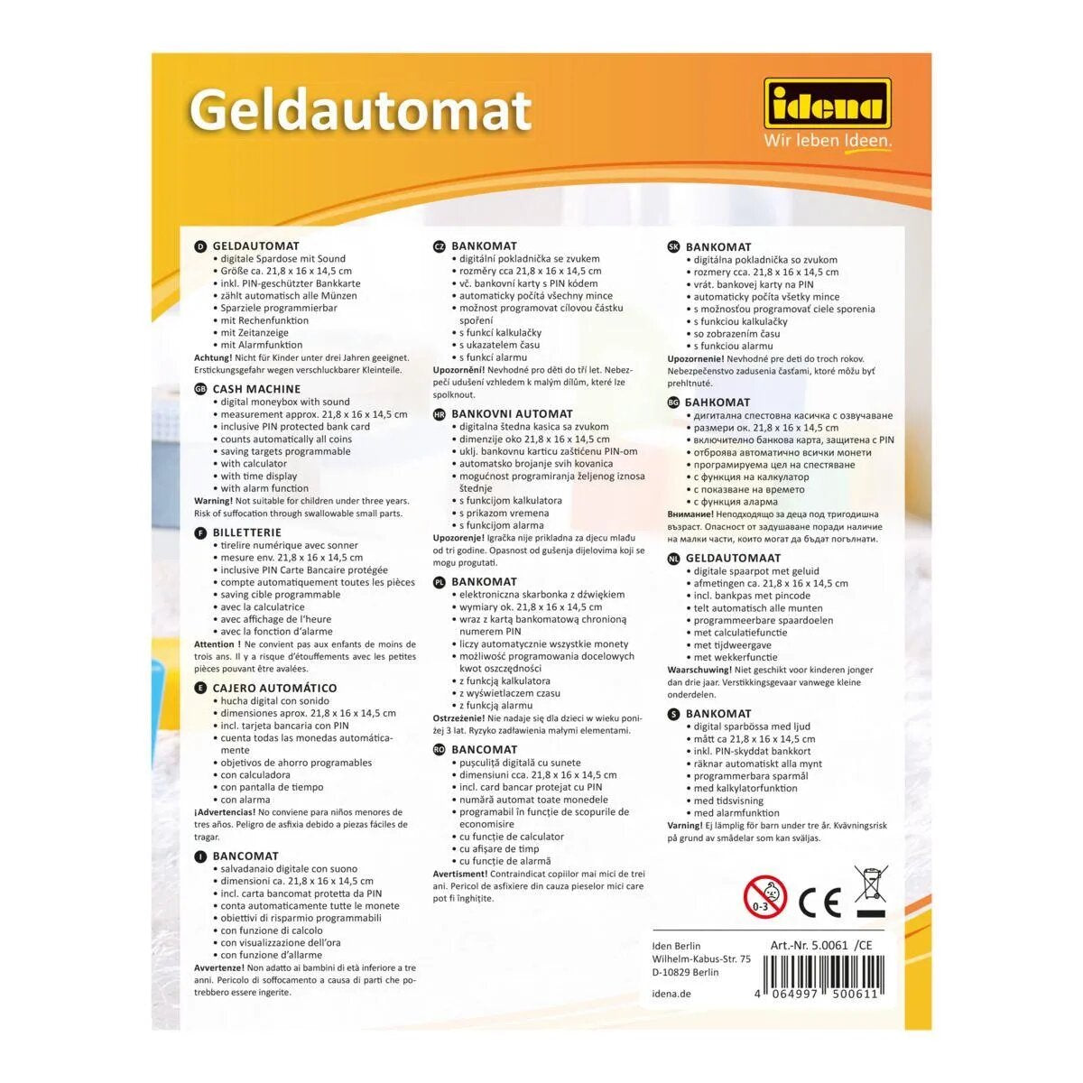 Idena Geldautomat rot, digitale Spardose mit Sound