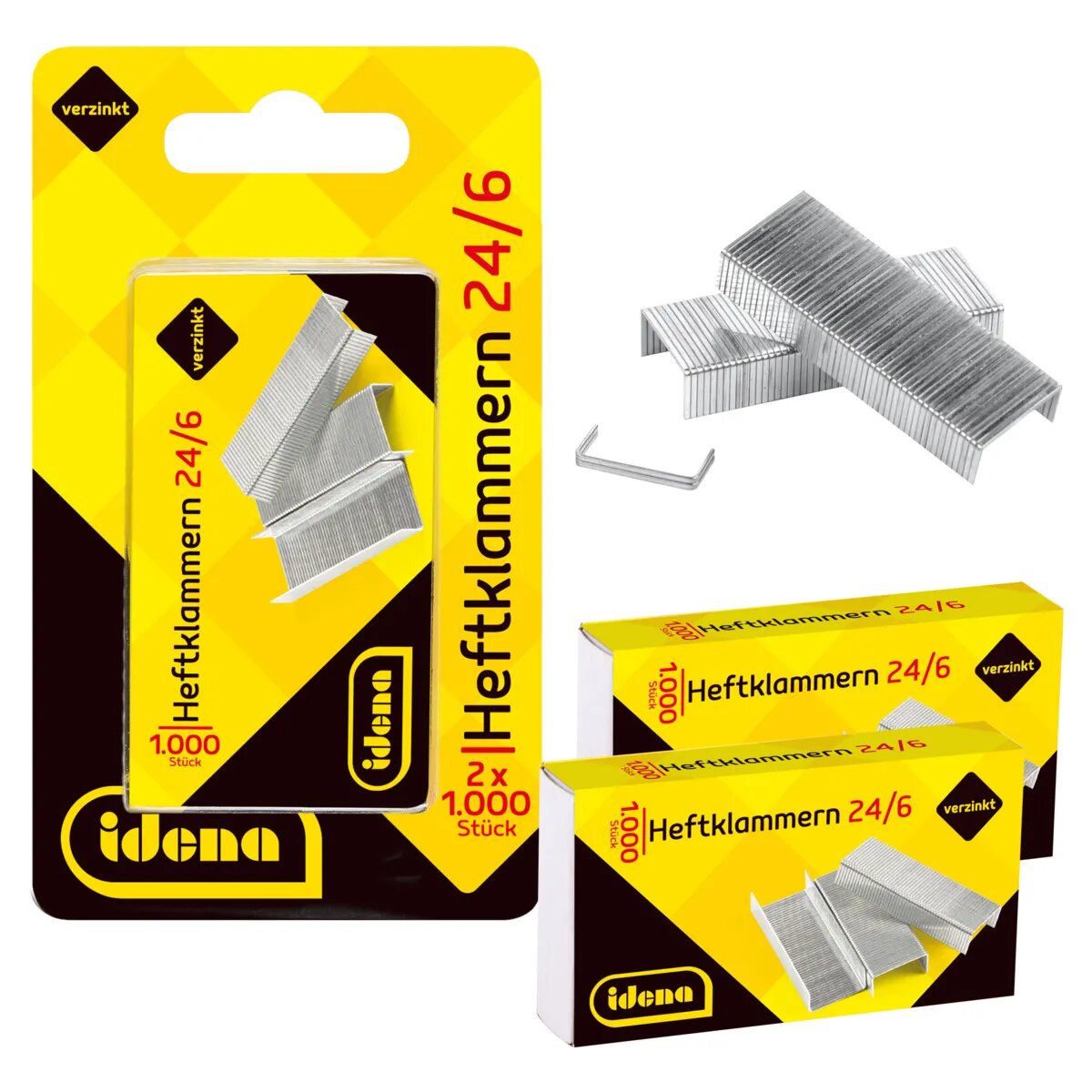 Idena Heftklammern, 24/6, 2 x 1.000 Stück, verzinkt