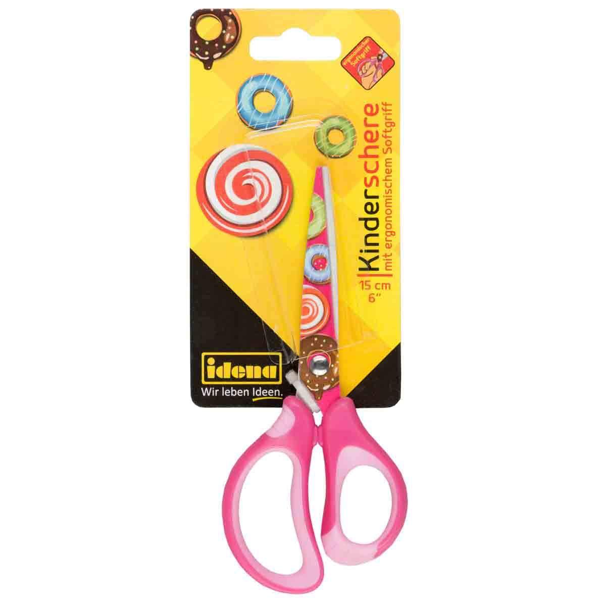 Idena Kinderschere mit ergonomischem Softgriff, 15 cm, Donut pink