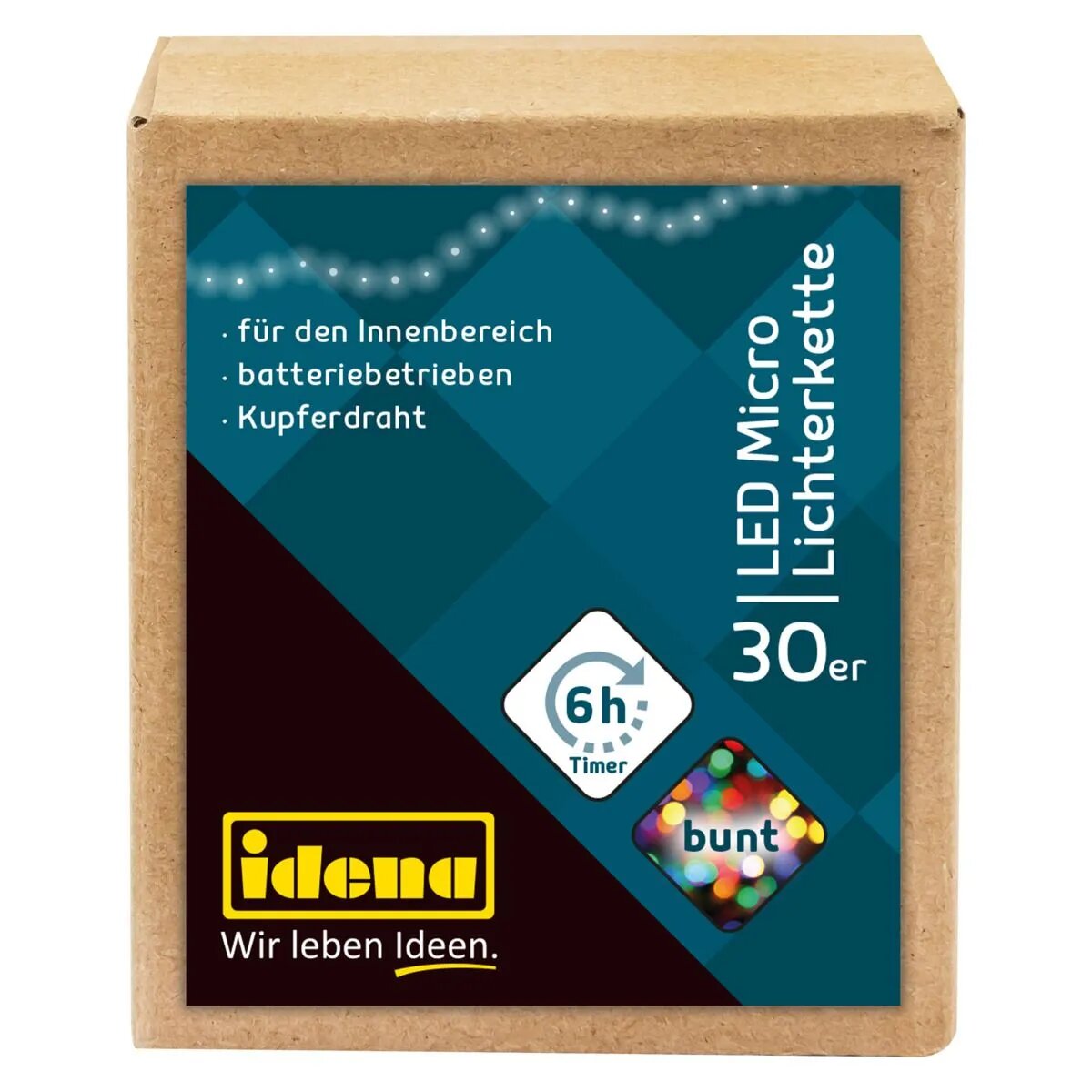 Idena LED Micro Lichterkette mit Timer, 30er, bunt
