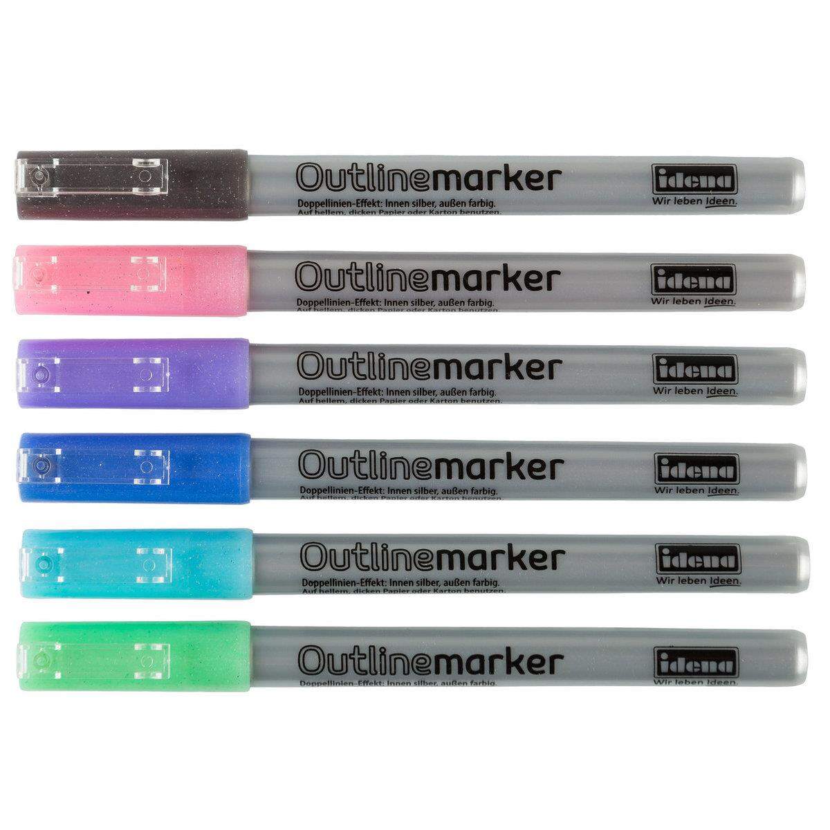 Idena 10455 Outlinemarker, 6 Farben im Set, mit Doppellinien-Effekt