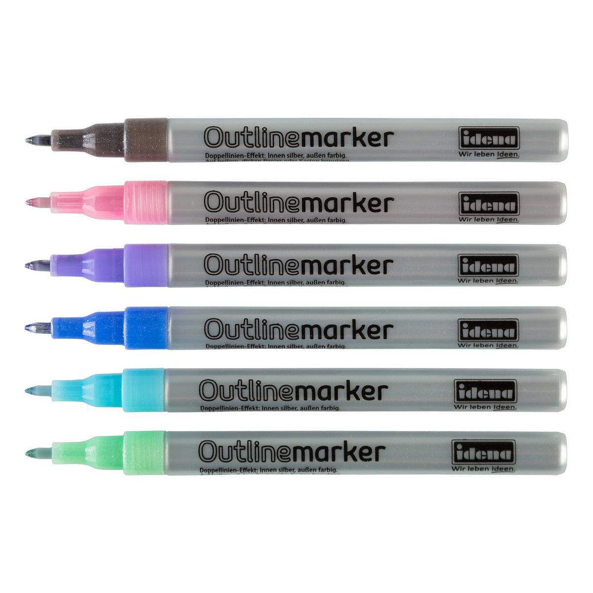Idena 10455 Outlinemarker, 6 Farben im Set, mit Doppellinien-Effekt