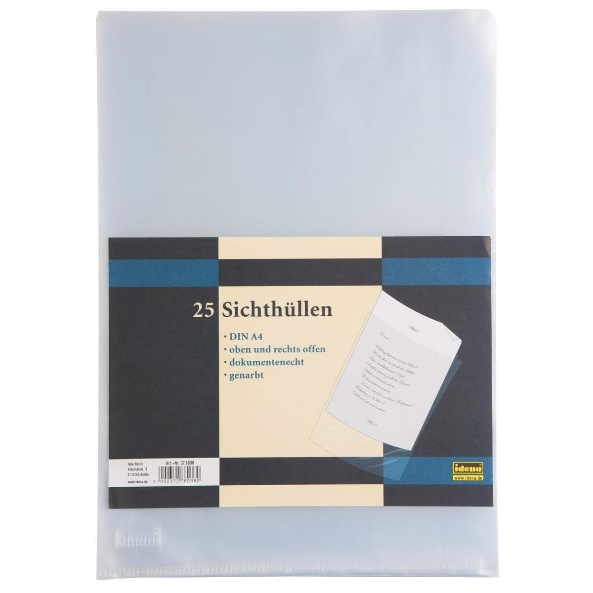 Idena Sichthülle A4, 25 Stück, genarbt, Folienstärke 90mµ
