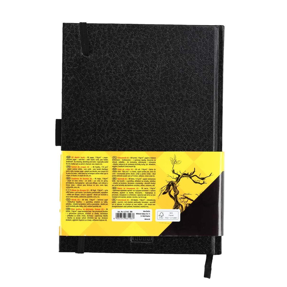 Idena Skizzen-Buch, DIN A5, 80 Seiten, 110 g/m² mit Gummiband & Stifthalter
