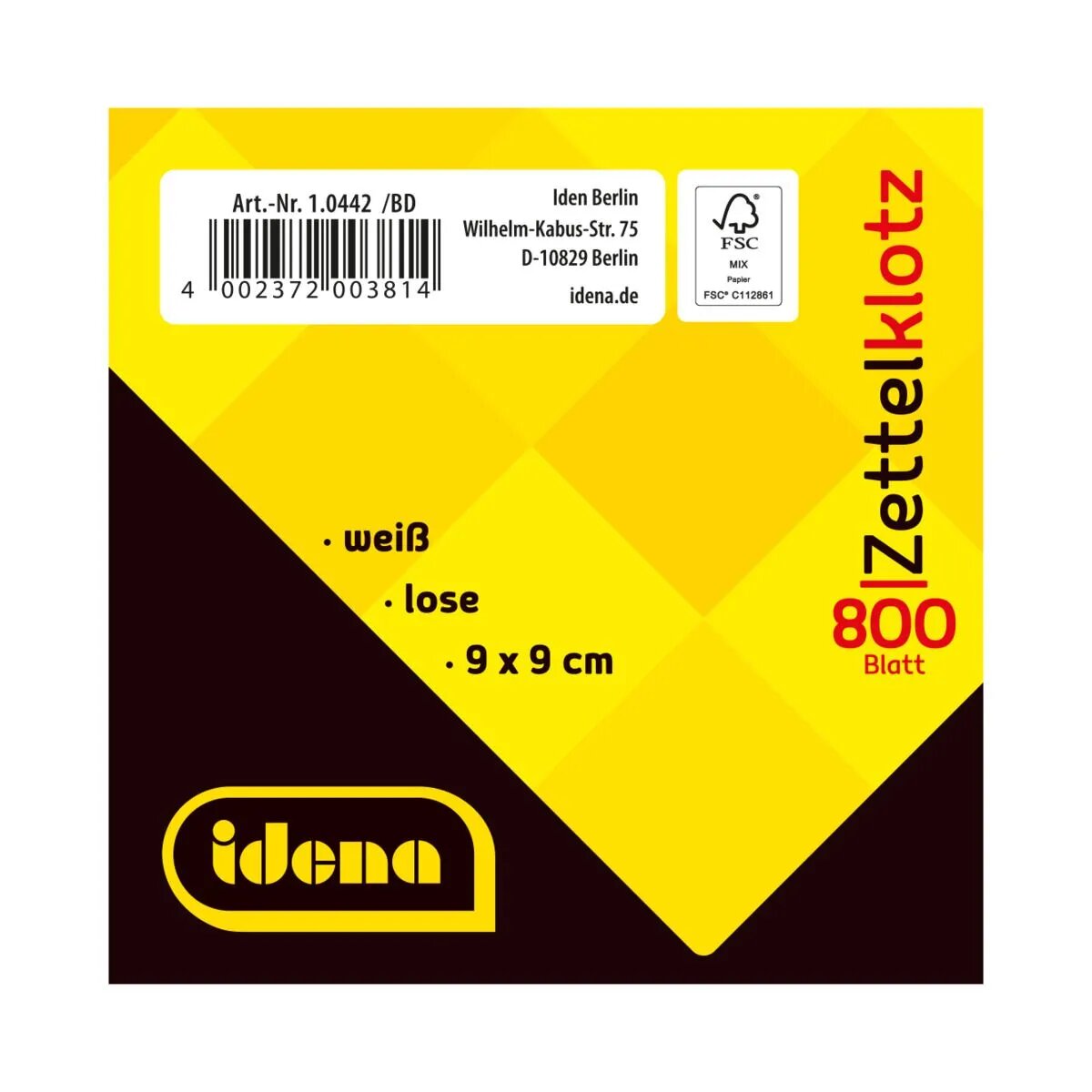 Idena Zettelklotz FSC-MIX 9x9cm 800 Blatt lose weiß