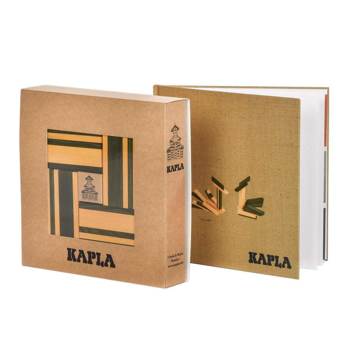 KAPLA® Holzbausteine in 40er Box mit Buch, gelb / grün