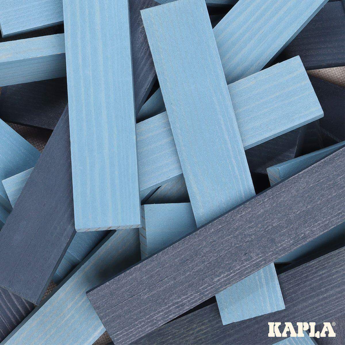 KAPLA® Holzbausteine in 40er Box mit Buch, blau / hellblau