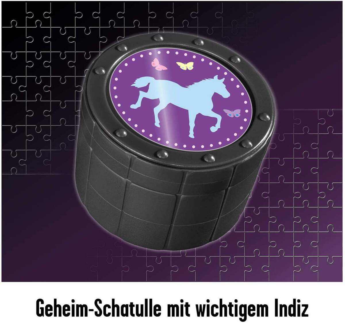 KOSMOS Krimi-Puzzle: Die drei !!! - Skandal auf dem Reitturnier, Leuchtet im Dunkeln, 200 Teile