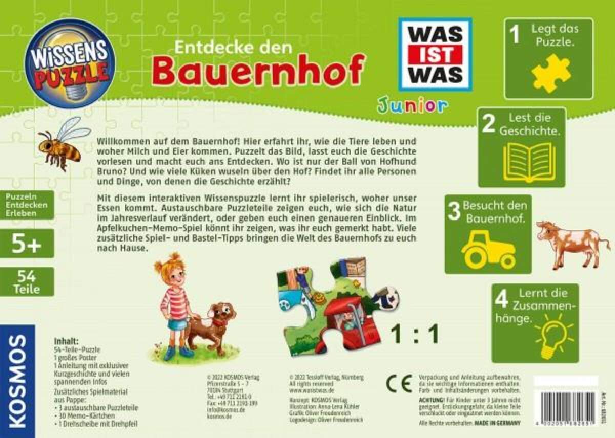 KOSMOS WAS IST WAS junior - Wissenspuzzle: Entdecke den Bauernhof, 54 Teile