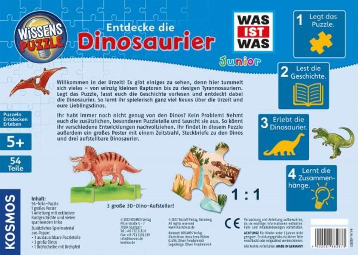 KOSMOS Wissenspuzzle: WAS IST WAS junior - Entdecke die Dinosaurier, 54 Teile