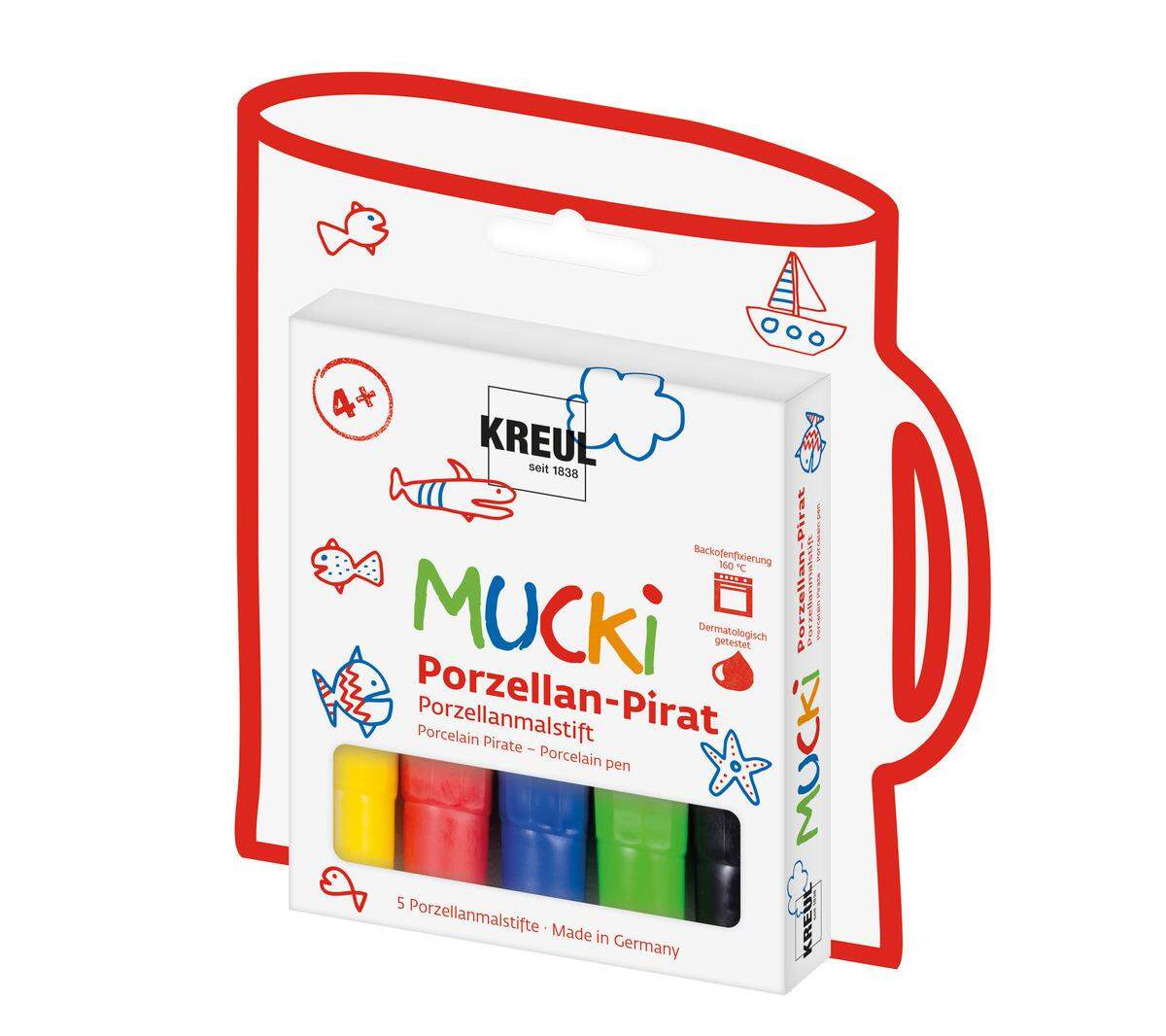KREUL Mucki Glas- und Porzellanmalstifte, 5 Stück