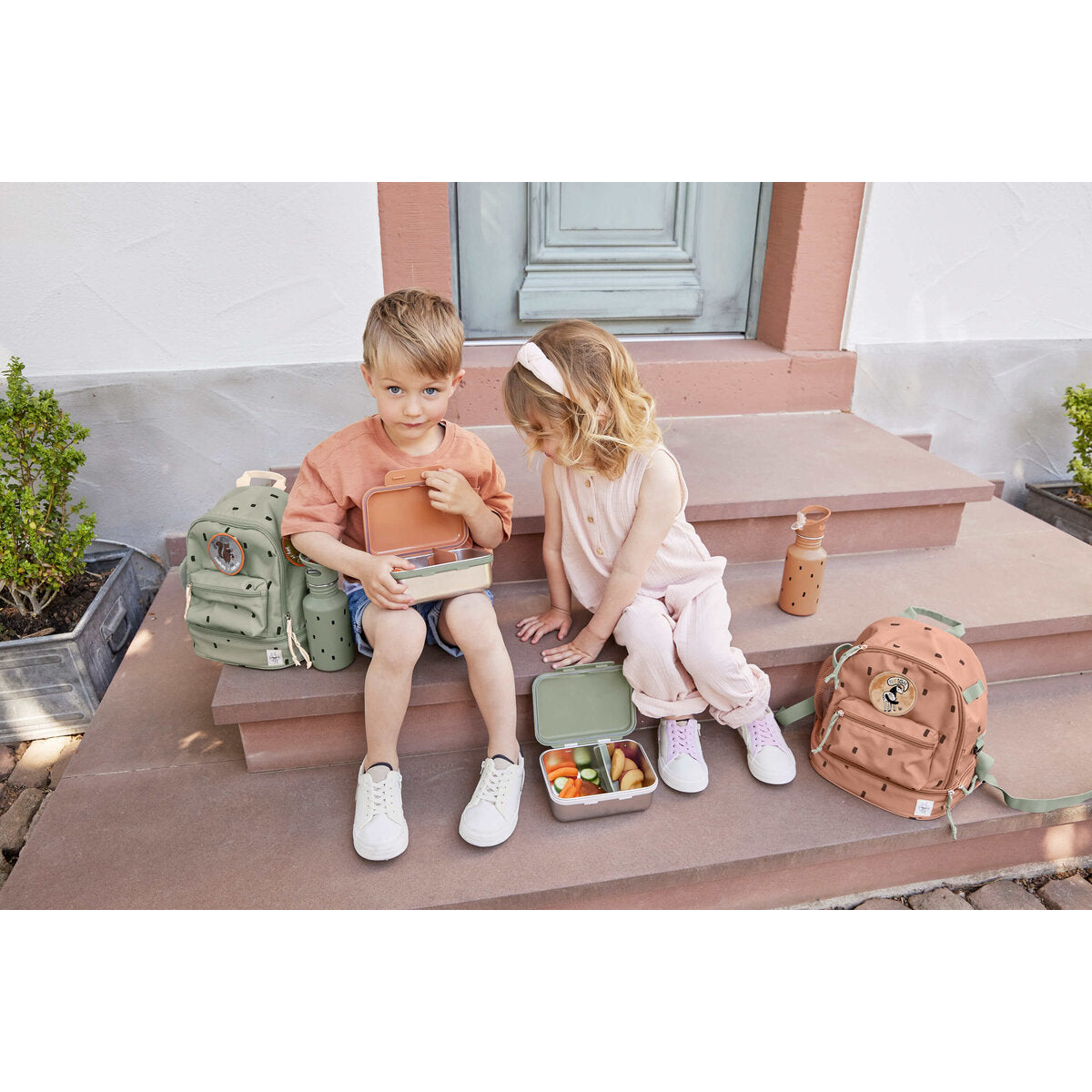 Lässig Brotdose Kinder - Edelstahl Lunchbox, Happy Prints Oliv