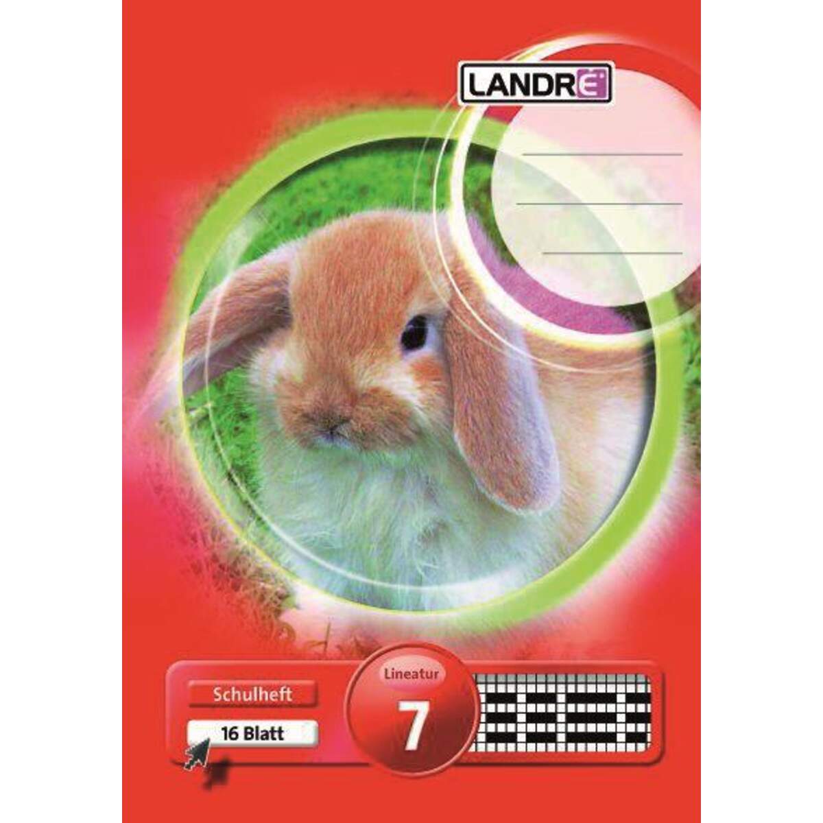 Landré Schulheft A5, kariert, Liniatur 7, 16 Blatt, sortiert