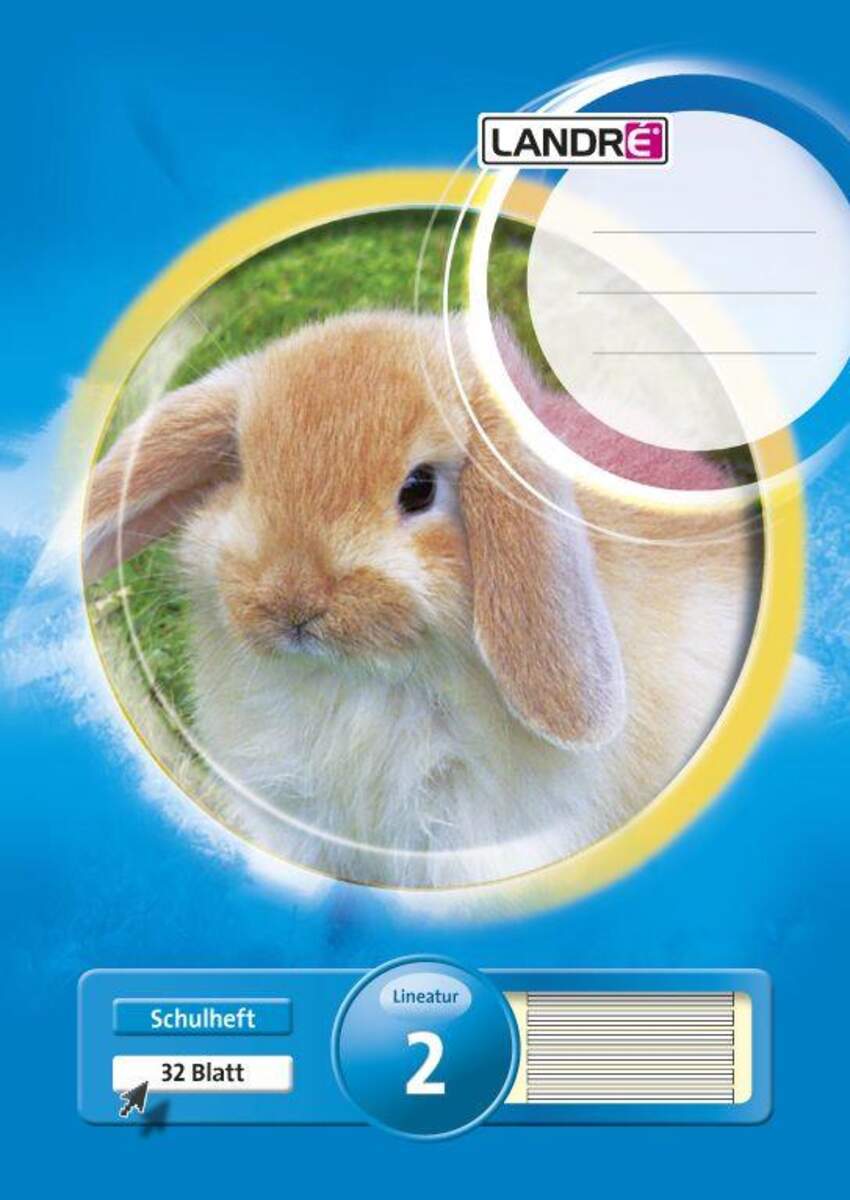 Landré Schulheft Tiermotiv A4, liniert, Liniatur 2, 32 Blatt