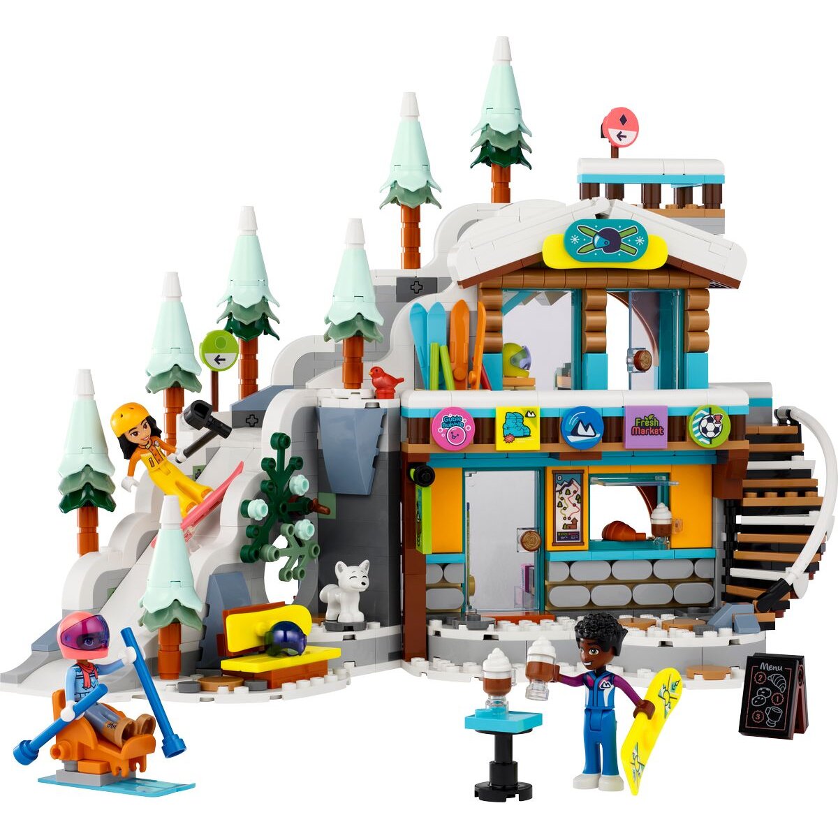 LEGO® Friends 41756 Skipiste und Café, Winter-Set mit Puppen und Tierfigur