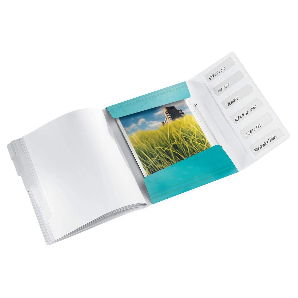 Leitz WOW Ordnungsmappe, A4, 6 Fächer, PP, Eisblau Metallic