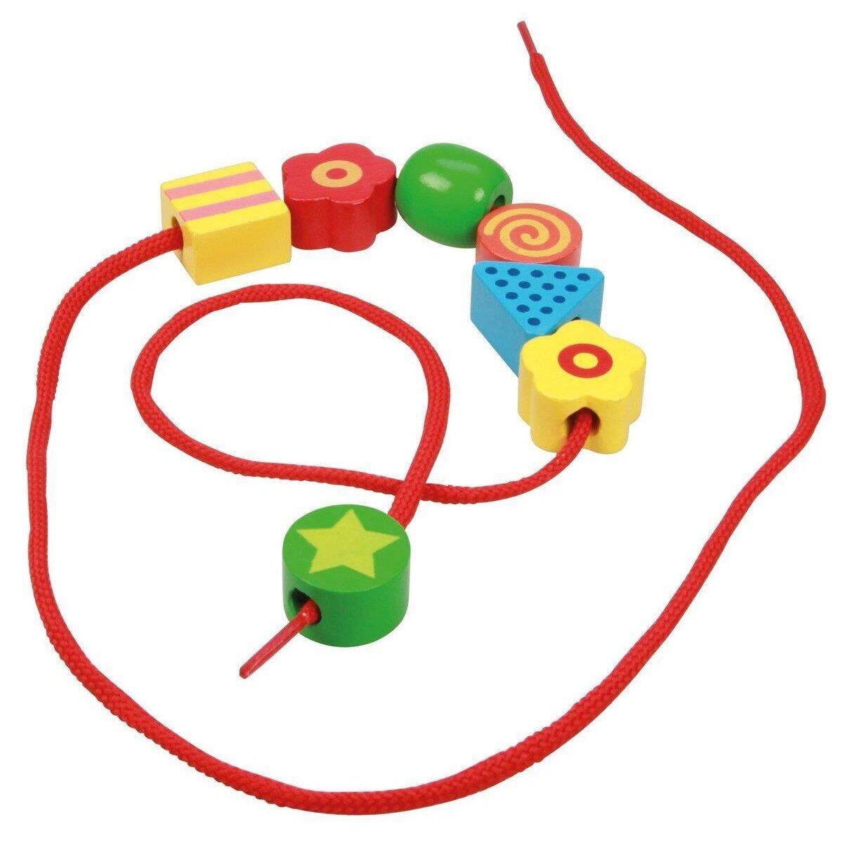 LENA® Bastelset Holzfädelperlen in Holzkassette, mit 54 Fädelperlen aus Holz