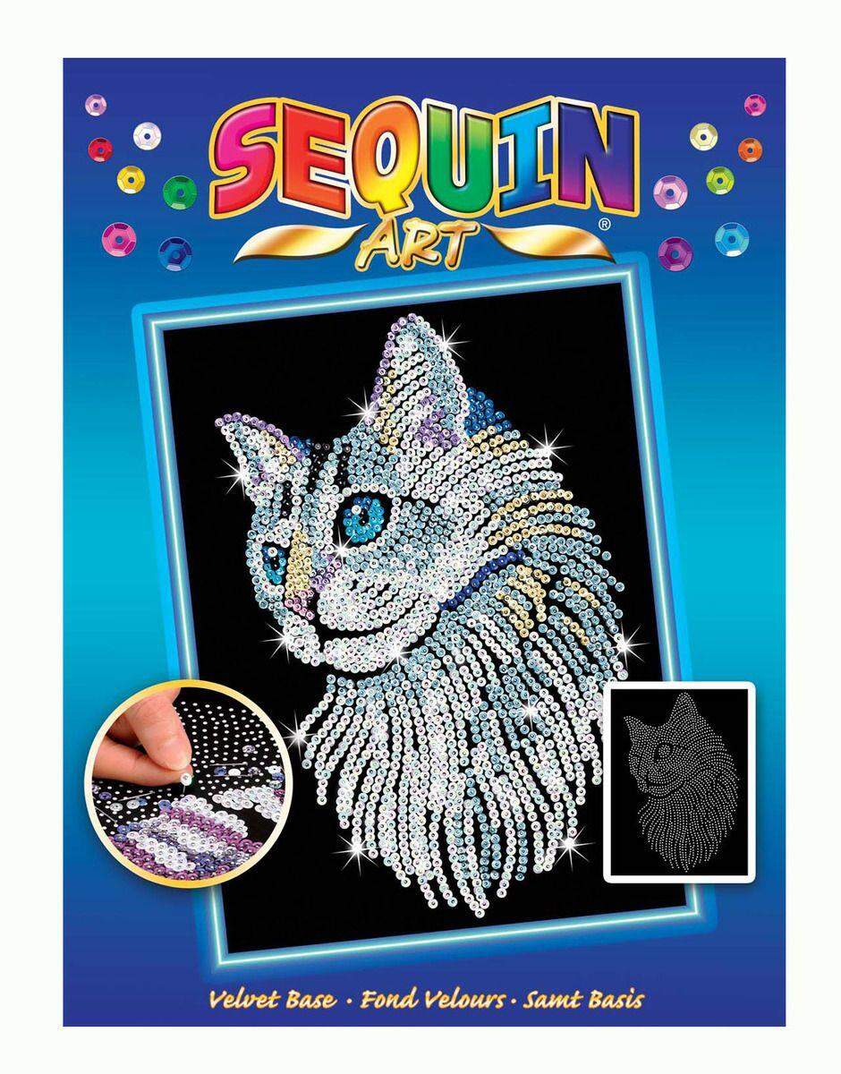 Mammut Sequin Art Blue Weiße Katze, ca. 36 x 27 cm