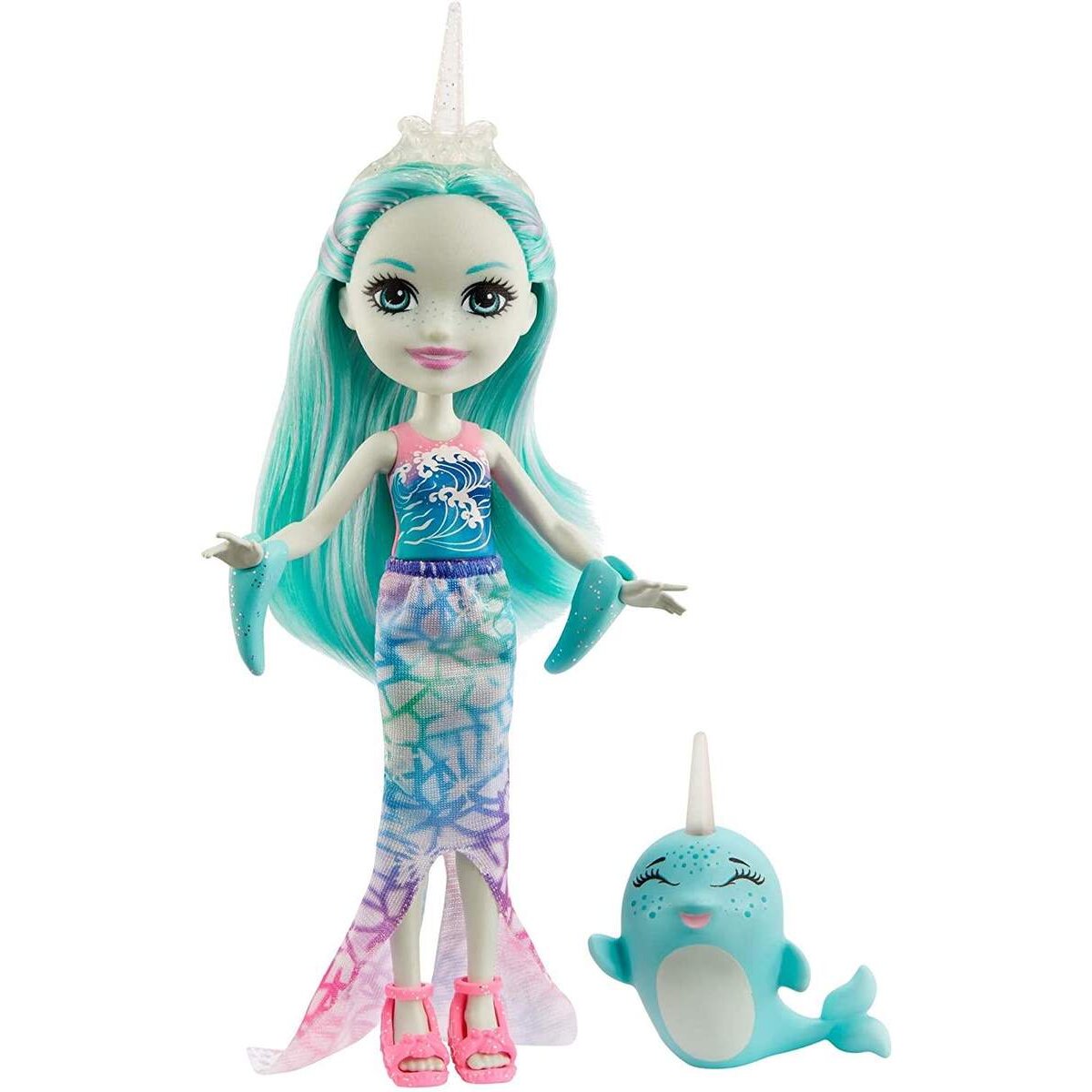 Mattel Enchantimals Naddie Narwhal Puppe (ca. 15 cm) und Tierfreundin Sword