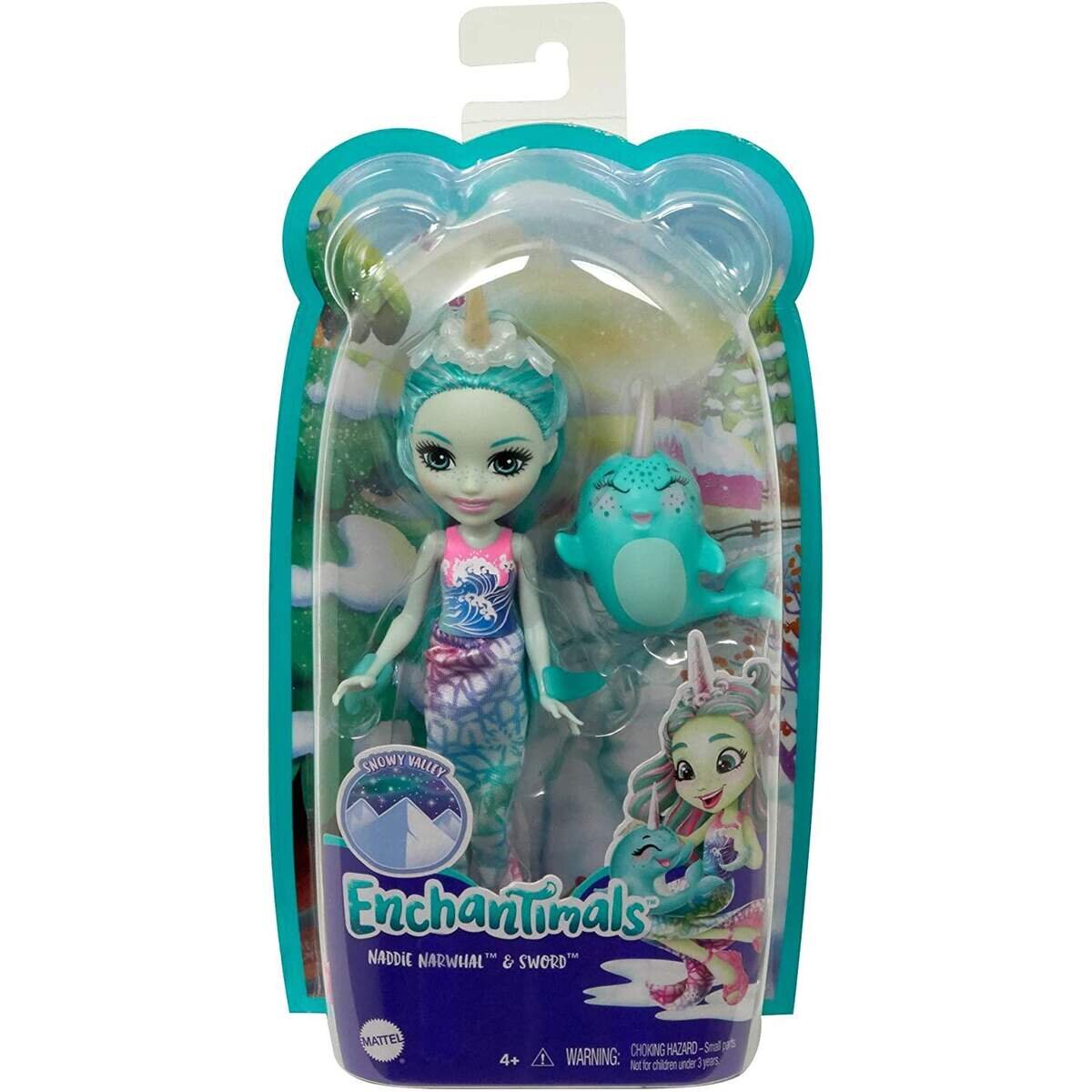 Mattel Enchantimals Naddie Narwhal Puppe (ca. 15 cm) und Tierfreundin Sword