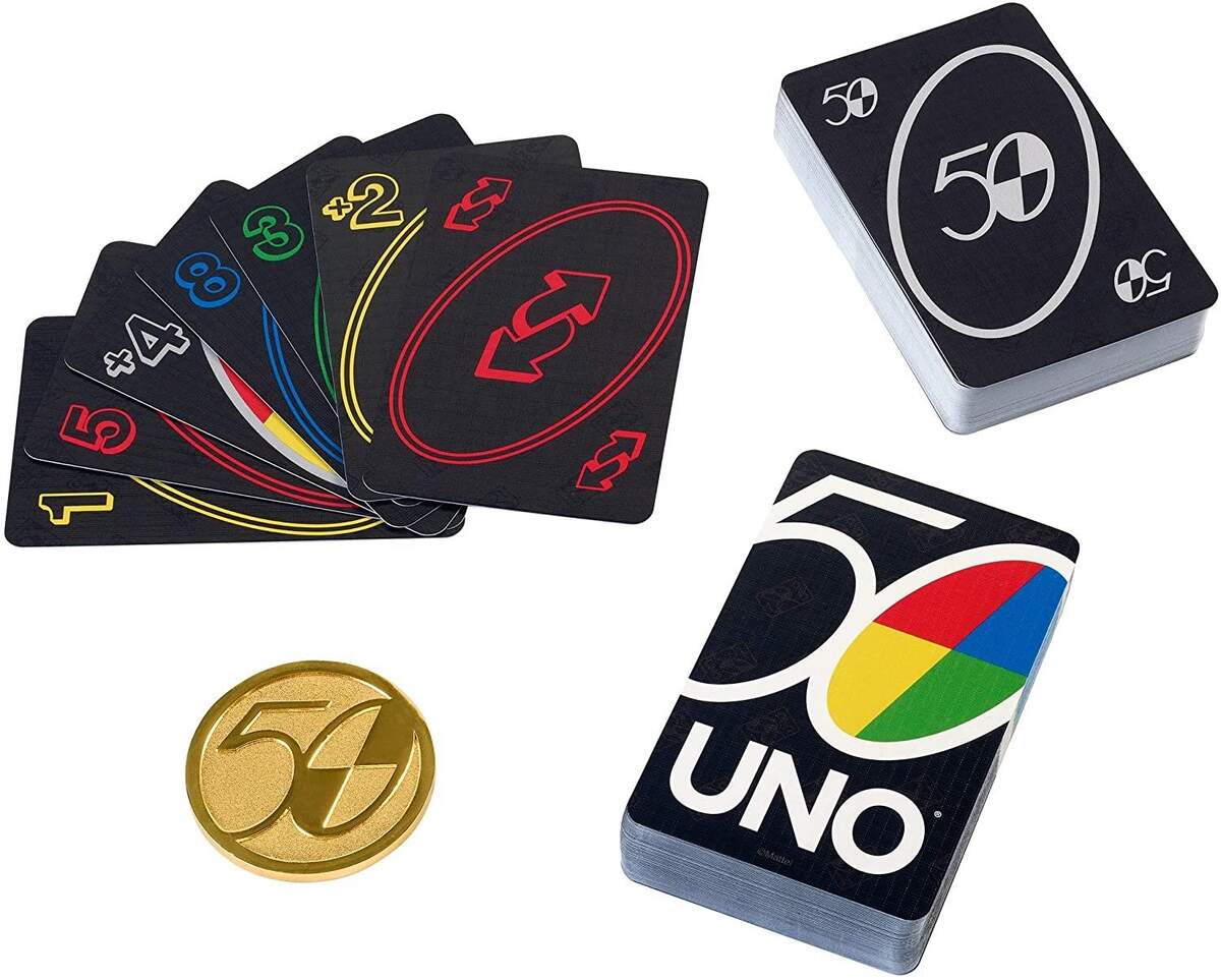 Mattel Games UNO Premium, 50 Jahre UNO Jubiläumsedition (mit Münze)