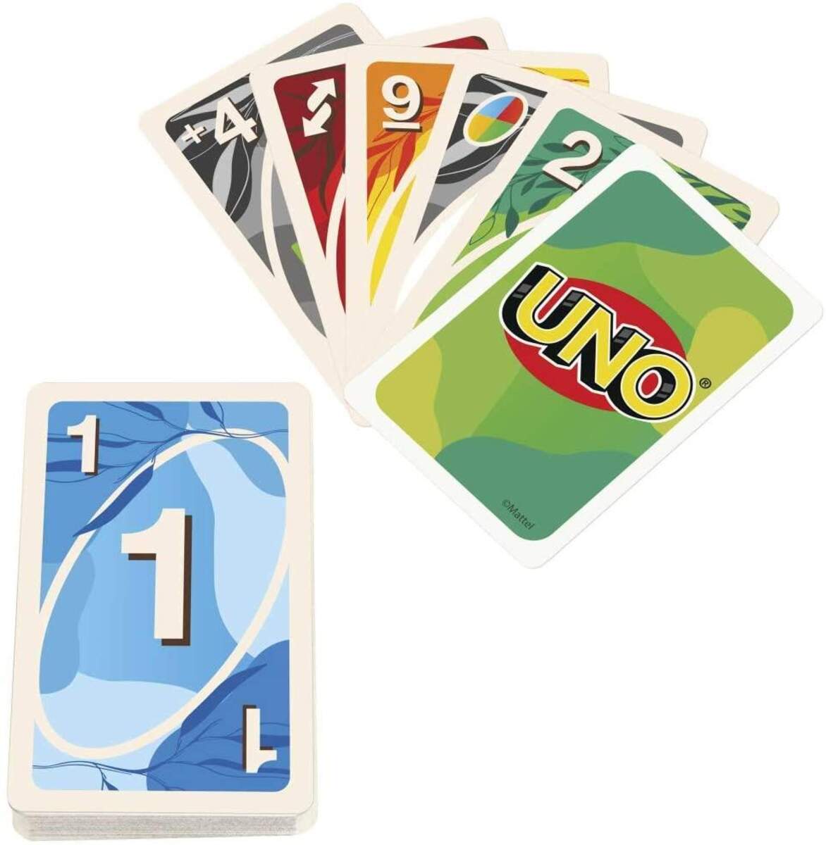 Mattel UNO 100% Papier Kartenspiel, plastikfrei und recycelbar, Familienspiel