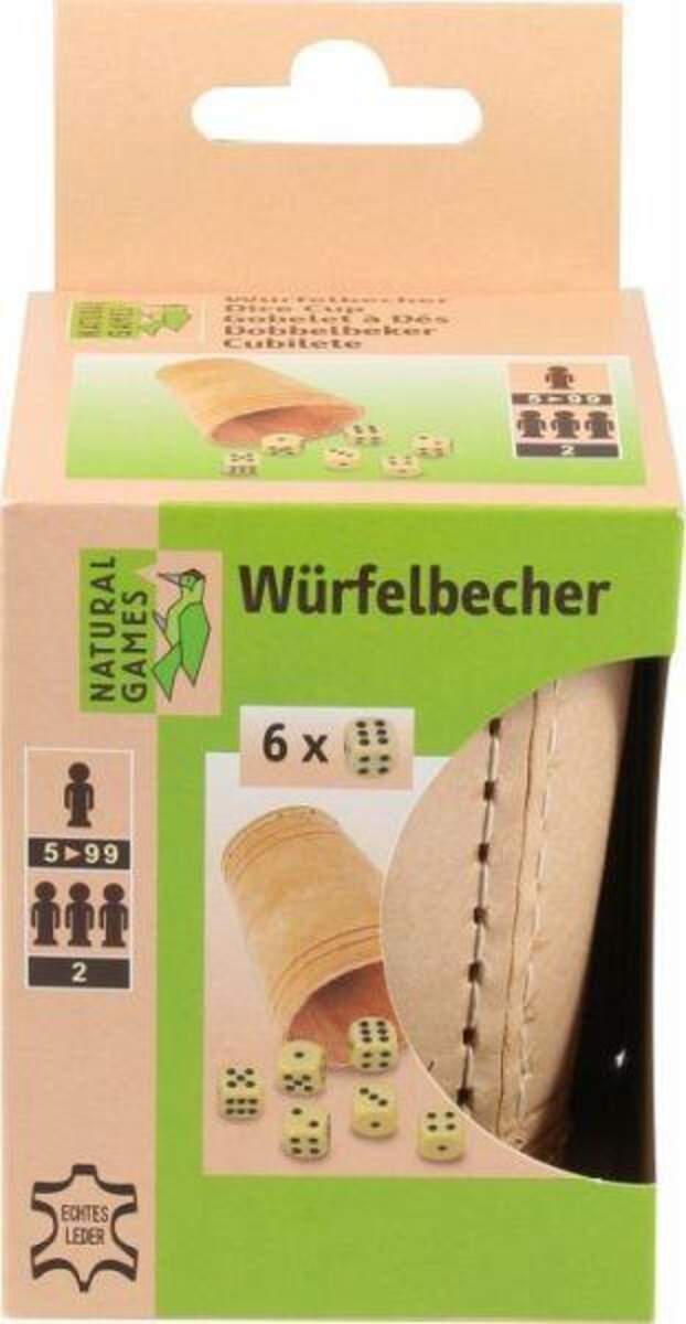Natural Games Lederwürfelbecher mit 6 Würfefln