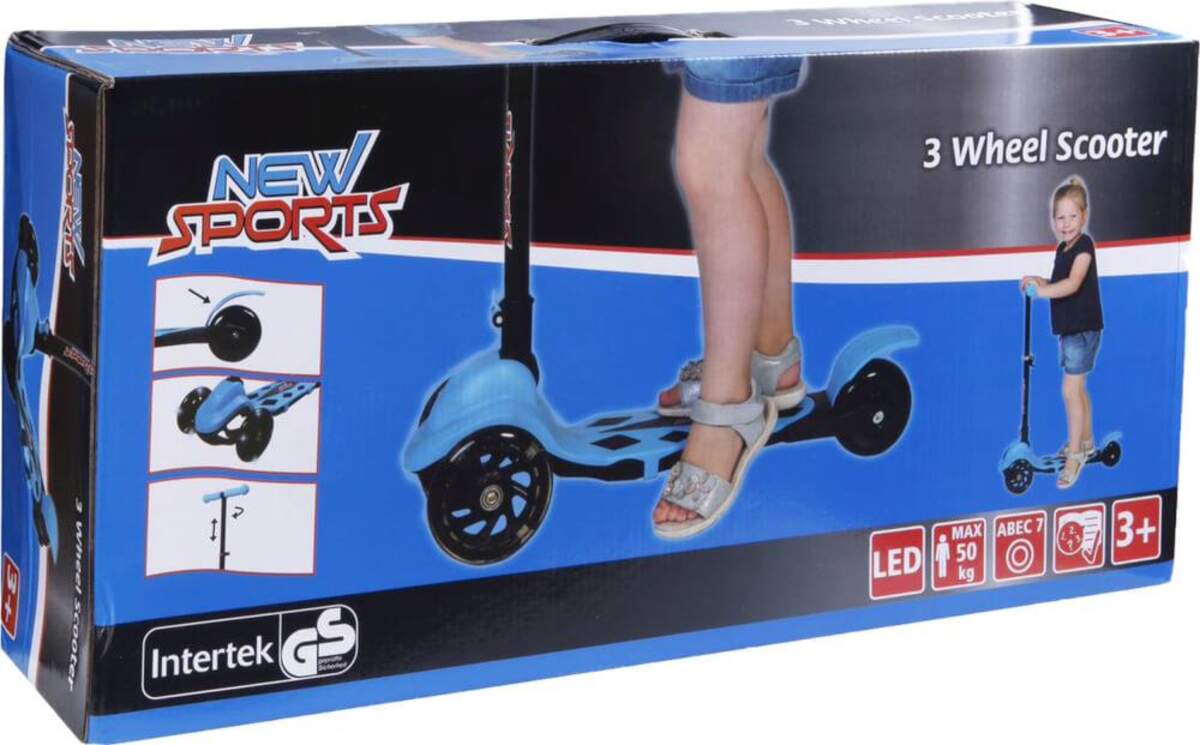 New Sports 3-Wheel Scooter Blau, klappbar, 110 mm