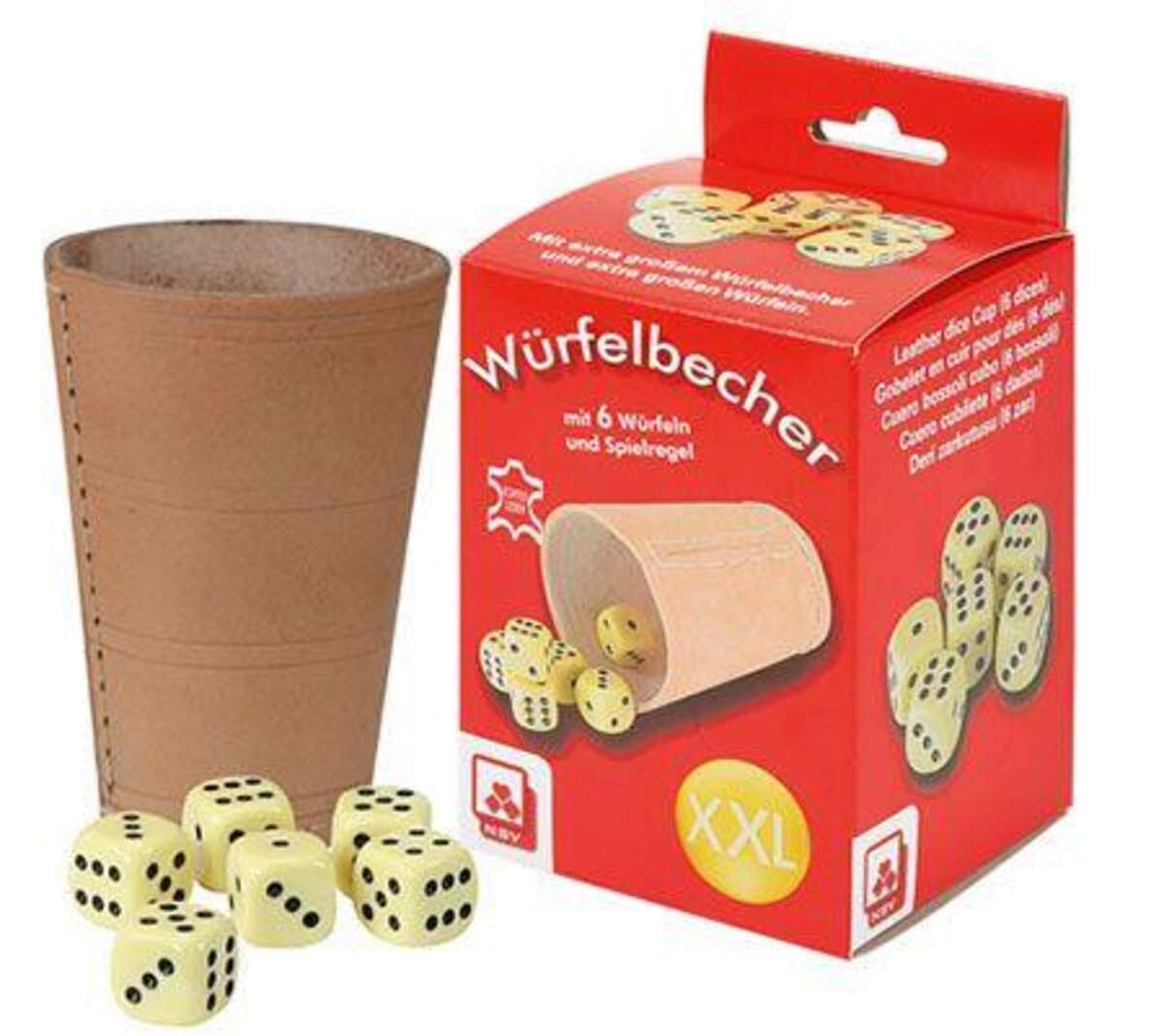 NSV Würfelbecher Leder XL mit Würfel in Faltschachtel