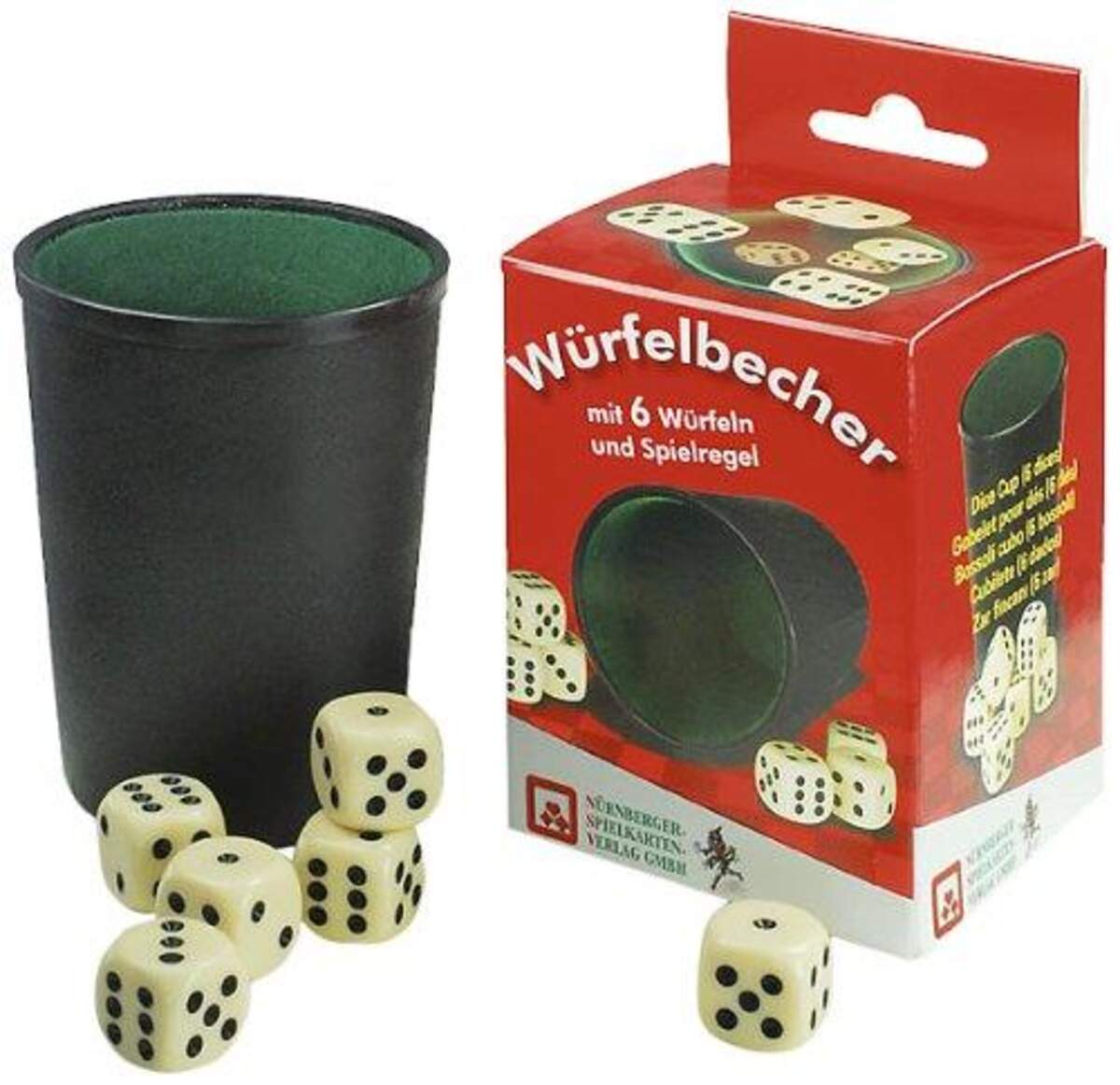NSV Würfelbecher mit Filzeinlage und Würfel in Faltschachtel